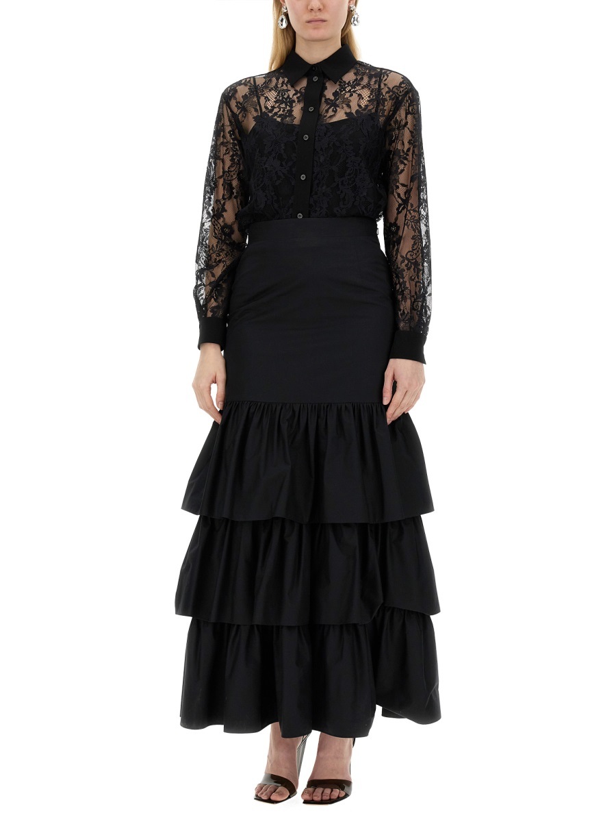 Moschino Black Lace Shirt With Intricate Floral Patterns In Black
