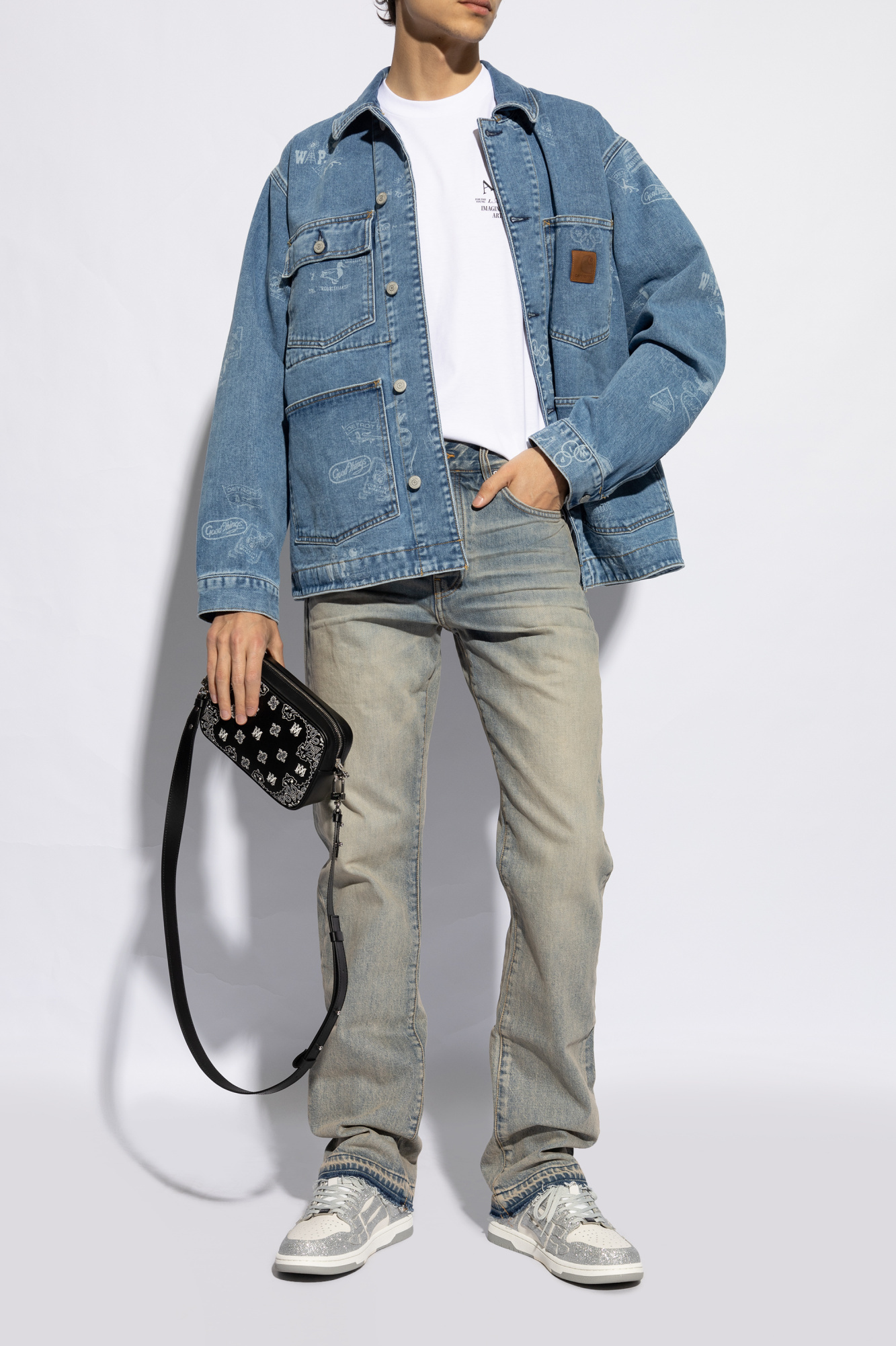 Amiri Skel Top Glitter Panelled Sneakers In Gray