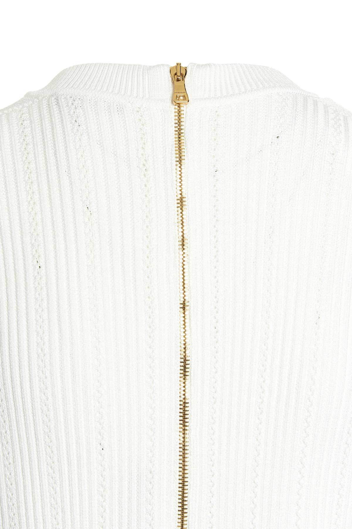 Balmain Ribbed-knit Mini Dress In White