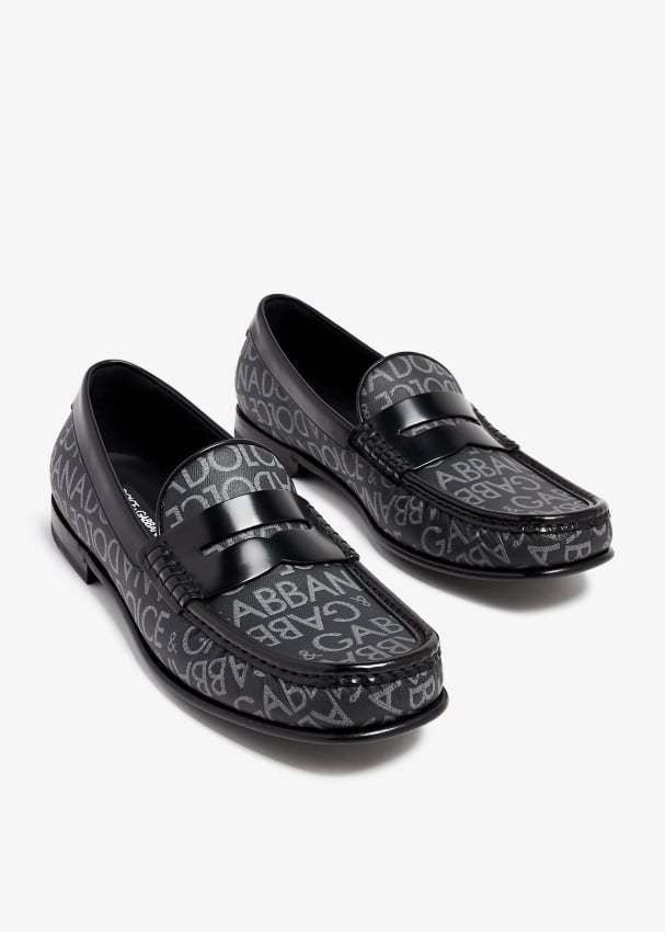 Dolce & Gabbana Jacquard Canvas Loafers In Black