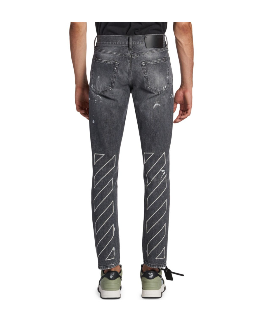 Off-white Diag-stripe Distressed Jeans In Black