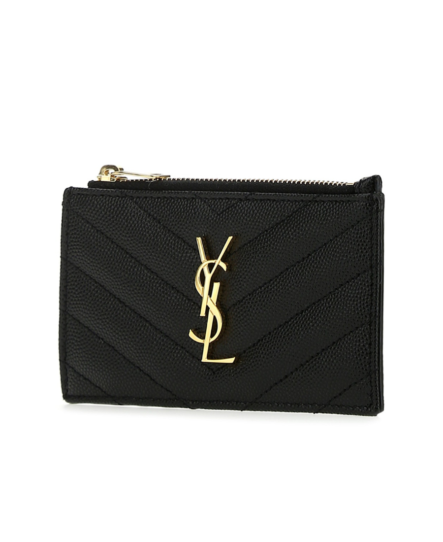 Saint Laurent Fragments Monogram Zip Cardholder In Black