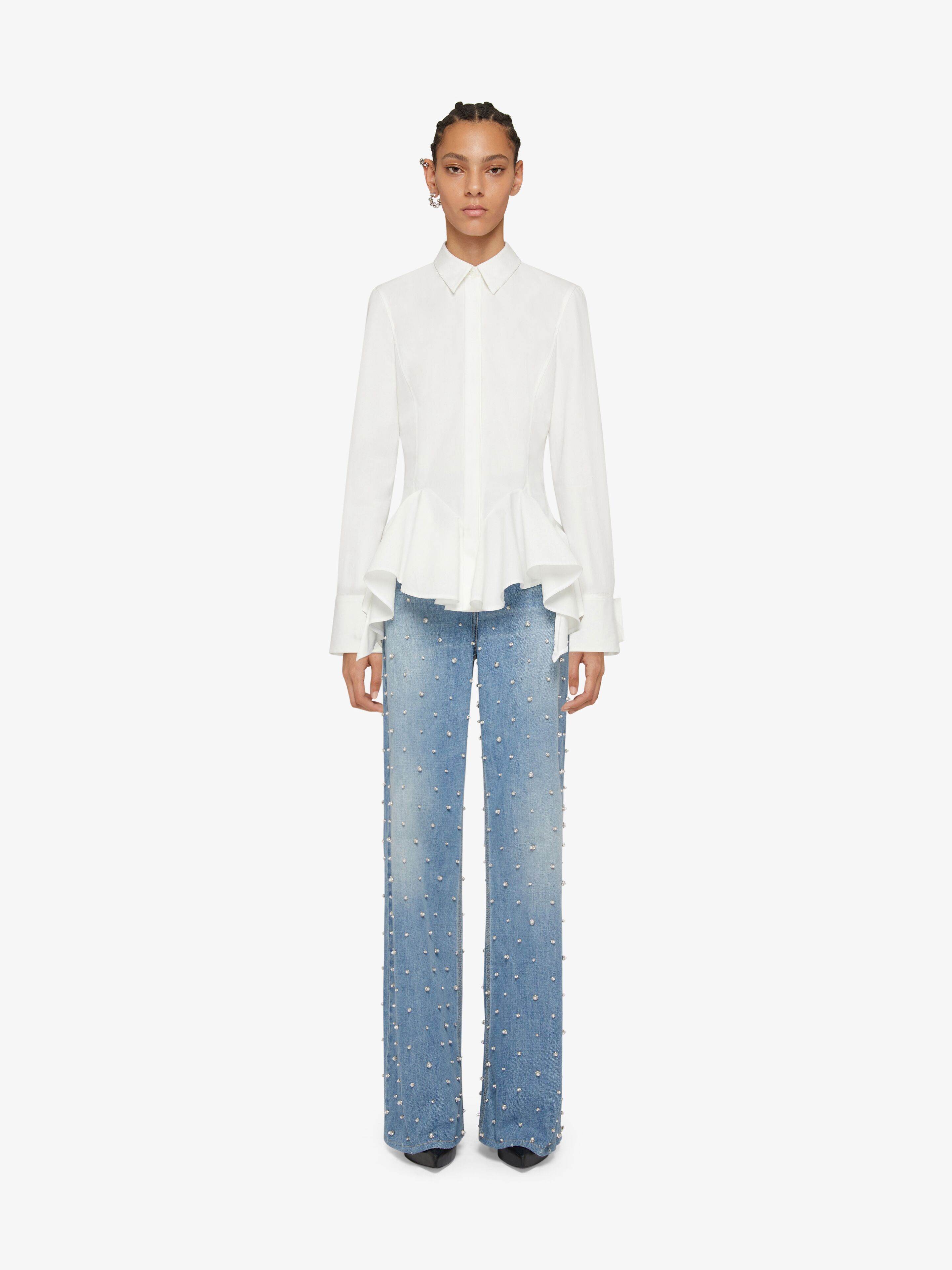 Givenchy Ruffled Peplum-hem Cotton Shirt In White
