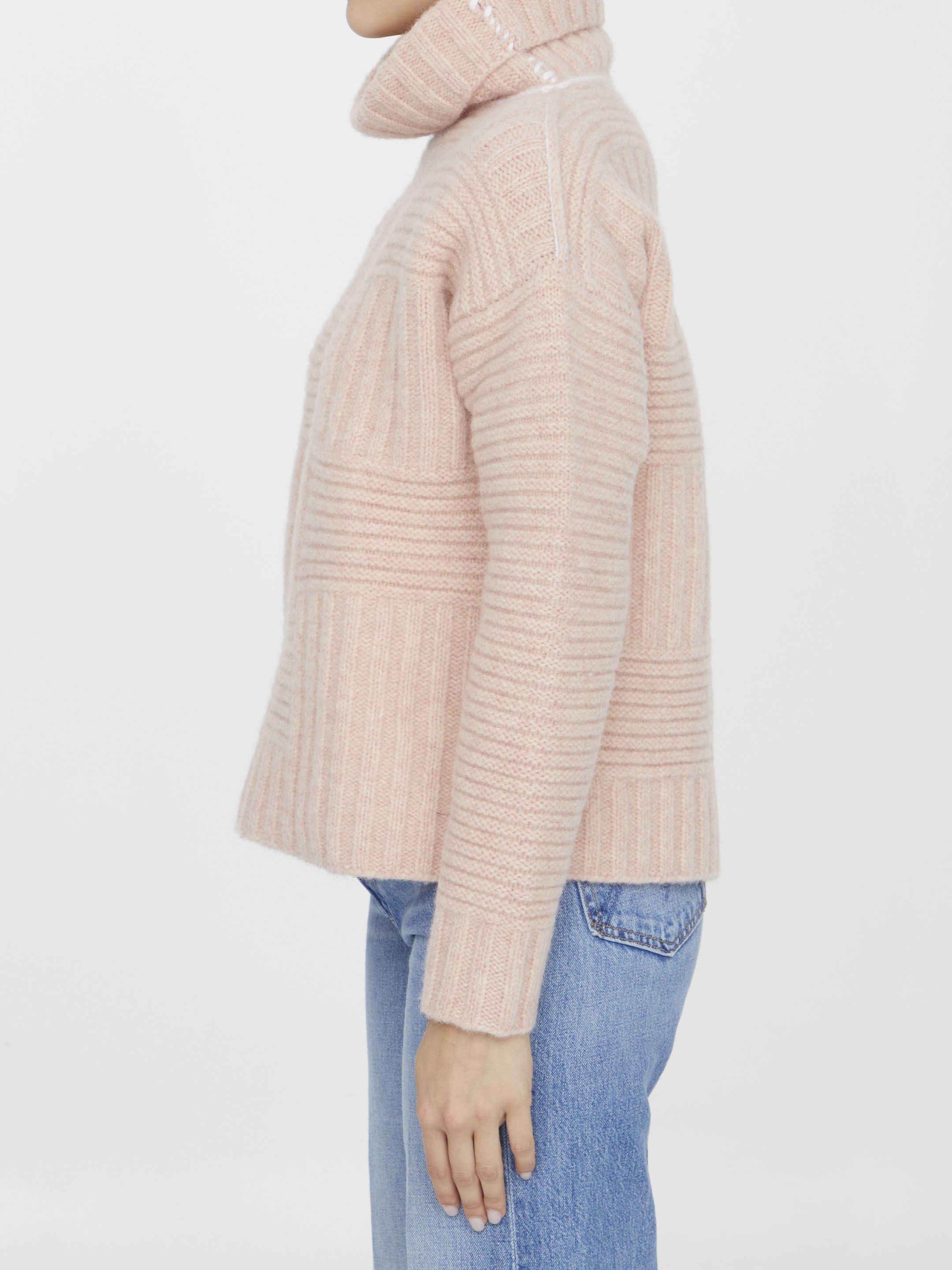 Bottega Veneta Beige Wool Sweater With Ribbed Motif In Nude