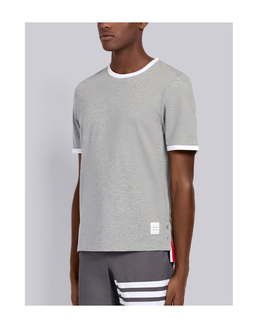 Thom Browne Ringer T-shirt Medium Weight Jersey In Gray