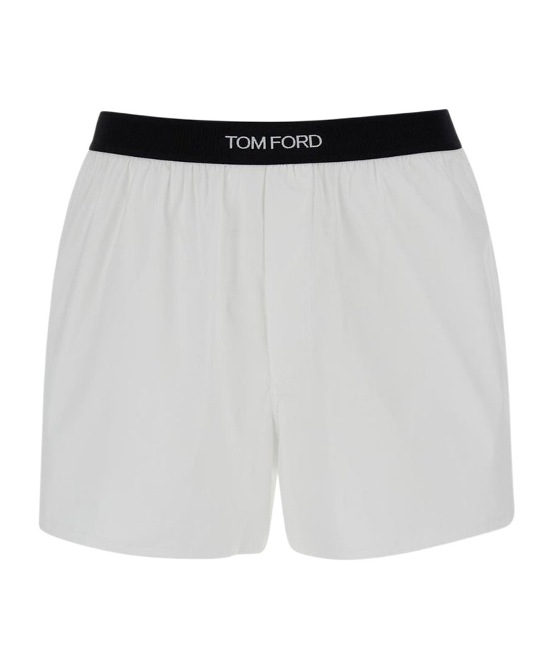 Tom Ford Velvet-trimmed Stretch-silk Satin Boxer Shorts In White