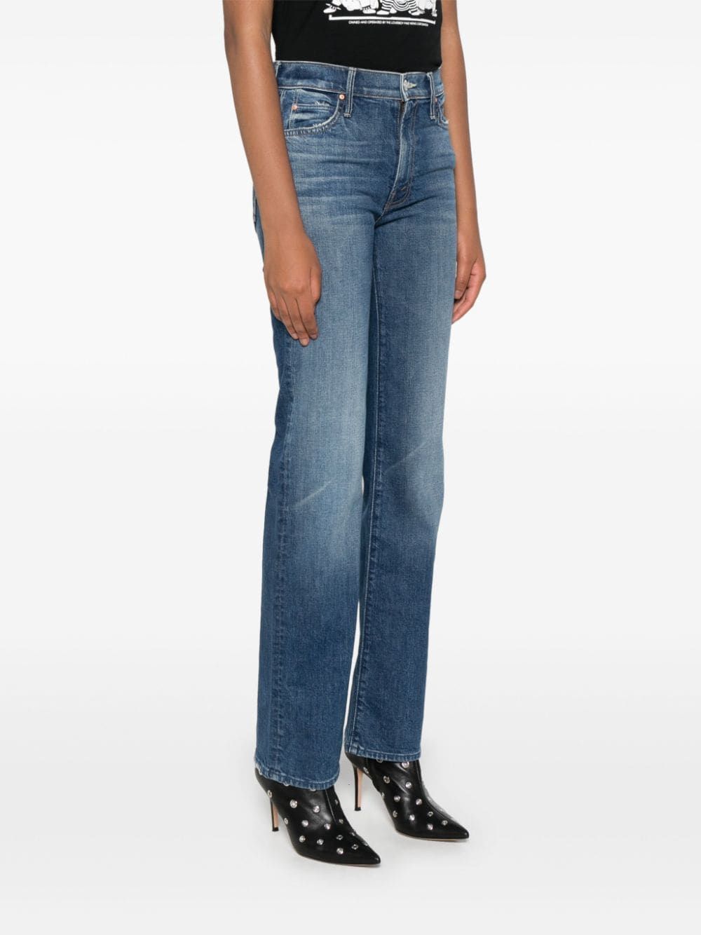 Mother High-waisted Cropped Jeans In Blue Denim In Blue