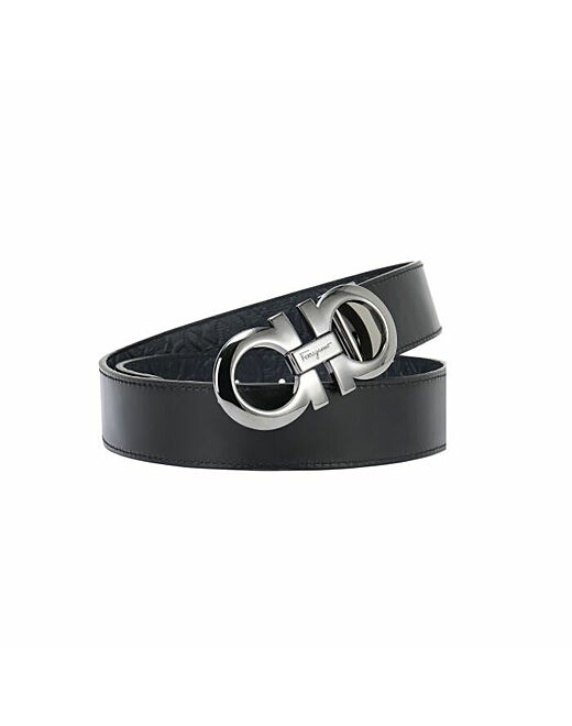 Ferragamo Adjustable Reversible Leather Belt With Metal Buckle In Black