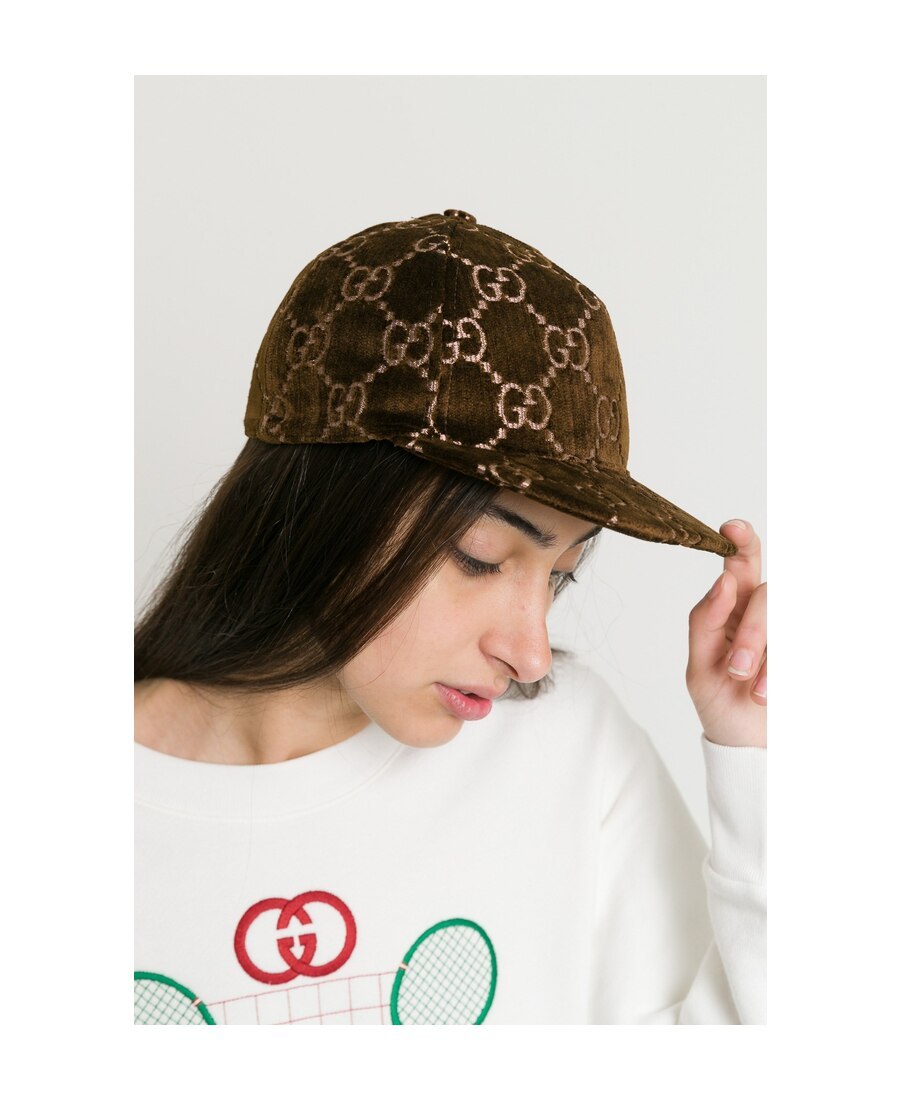 Gucci Gg Velvet Baseball Hat In Brown