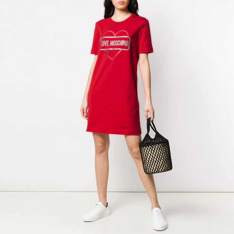 Moschino Logo Short-sleeved T-shirt Dress In Red