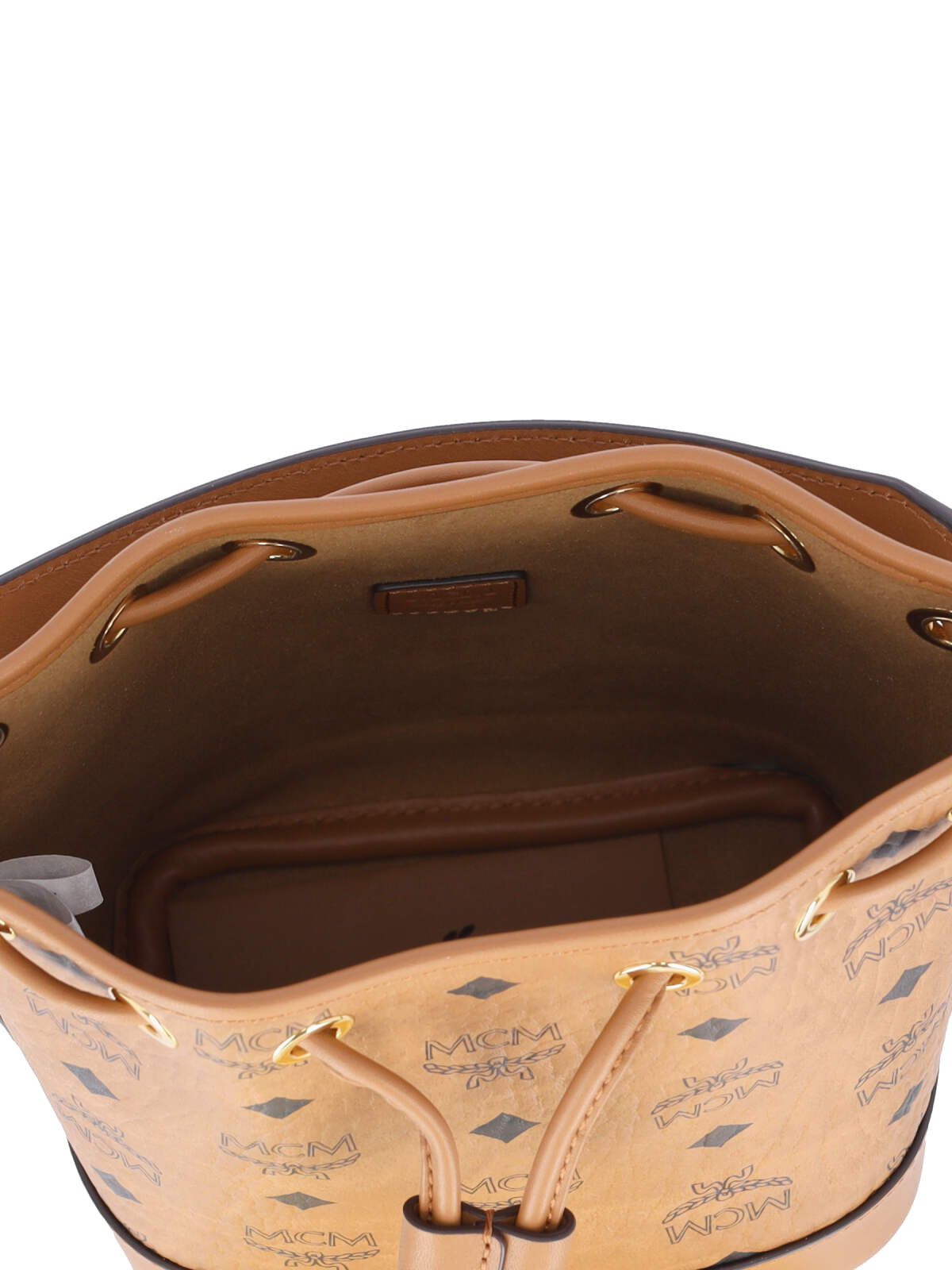 Mcm Monogram Printed Drawstring Top Handle Bag In Brown