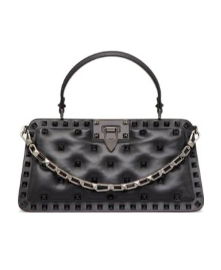 Valentino Rockstud Padded Nappa Handbag In Black