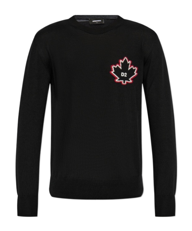 Dsquared2 D2 Leaf-intarsia Jumper In Black