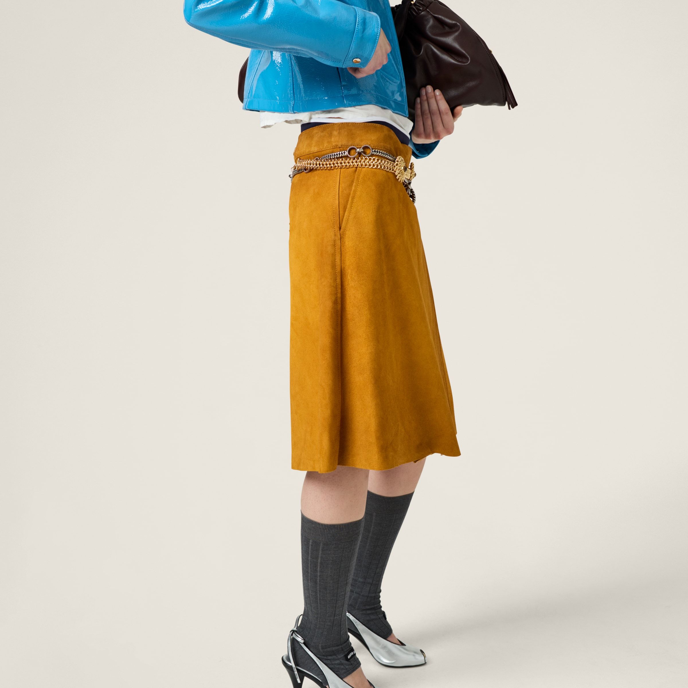Miu Miu Suede Wraparound Skirt In Brown