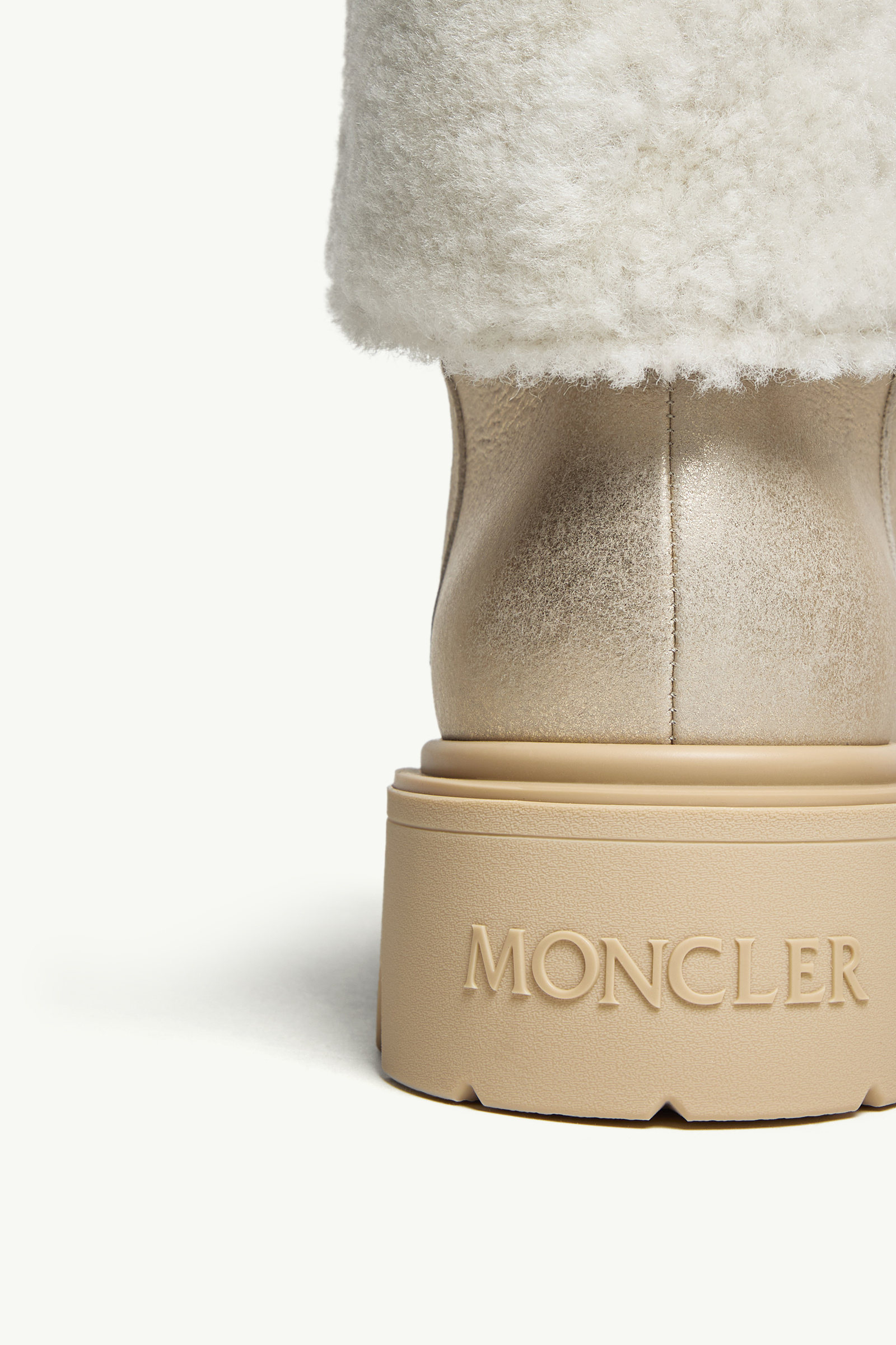 Moncler Aurea Shearling-trimmed Leather Ankle Boots In Silver