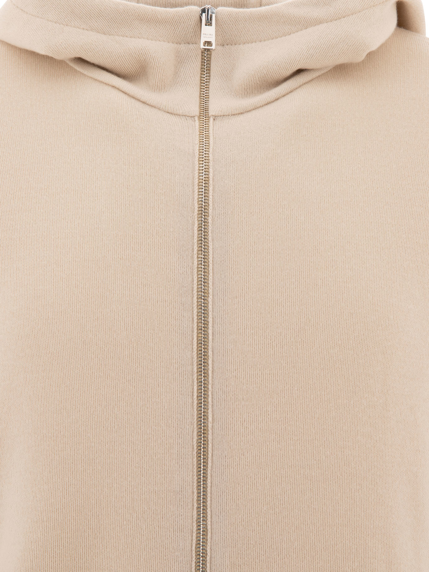 Prada Long-sleeved Hooded Hoodie In Nude
