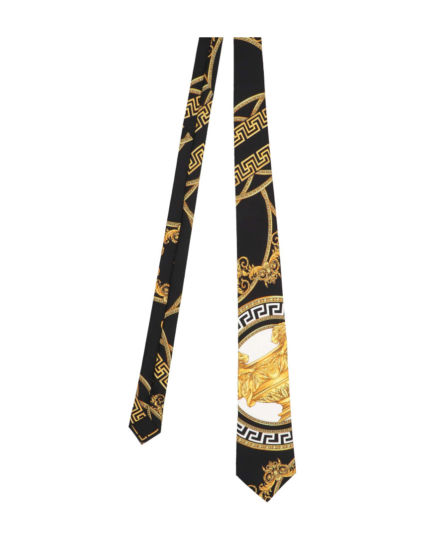 Versace Baroque Pattern-print Silk Tie In Black