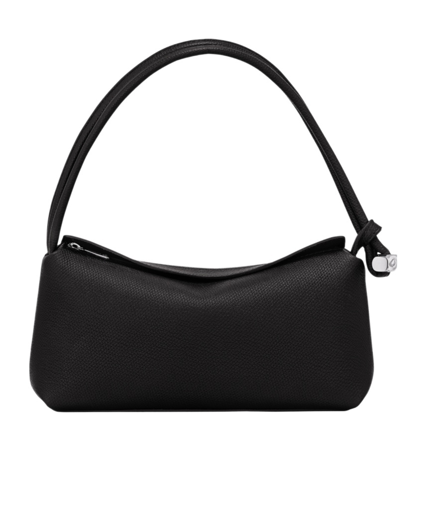 Longchamp Shoulder Bag Rectangular Shape Textured Surface Handle In Black