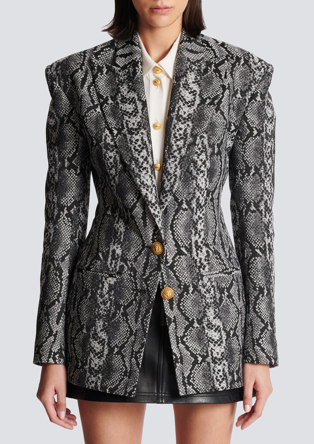 Balmain Snakeskin-print Single-breast Blazer In Gray