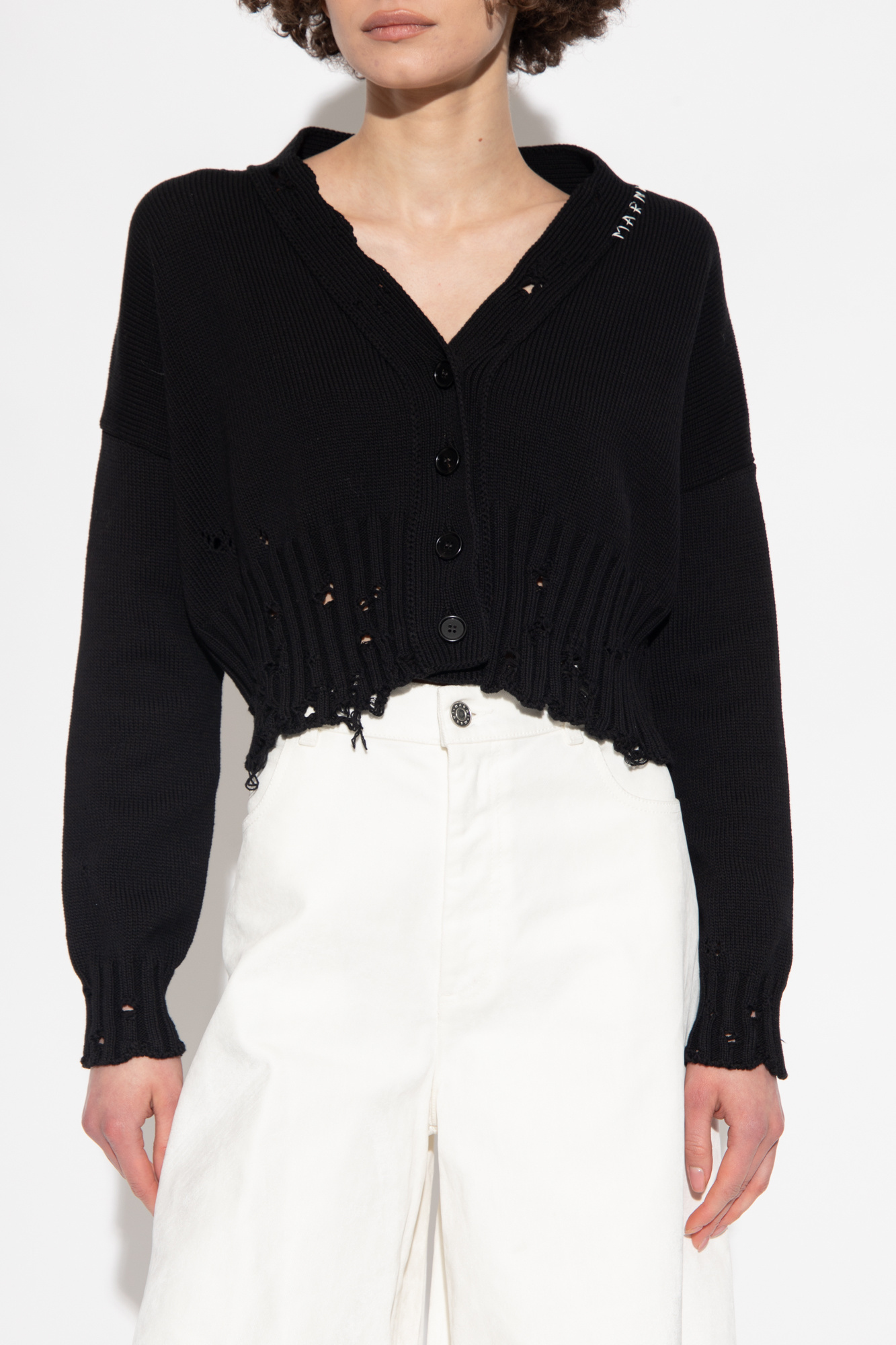 Marni Distressed V-neck Cardigan In Black