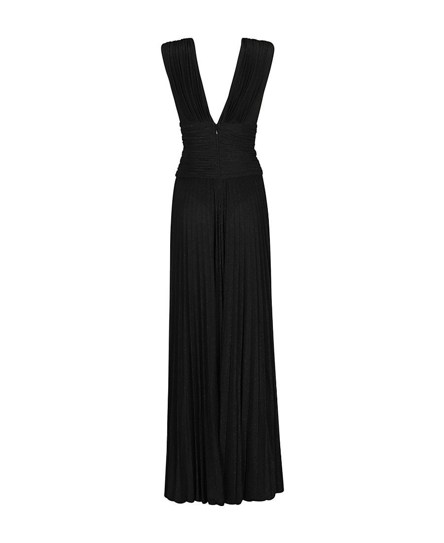 Elisabetta Franchi Lurex Pleated Maxi Dress In Black