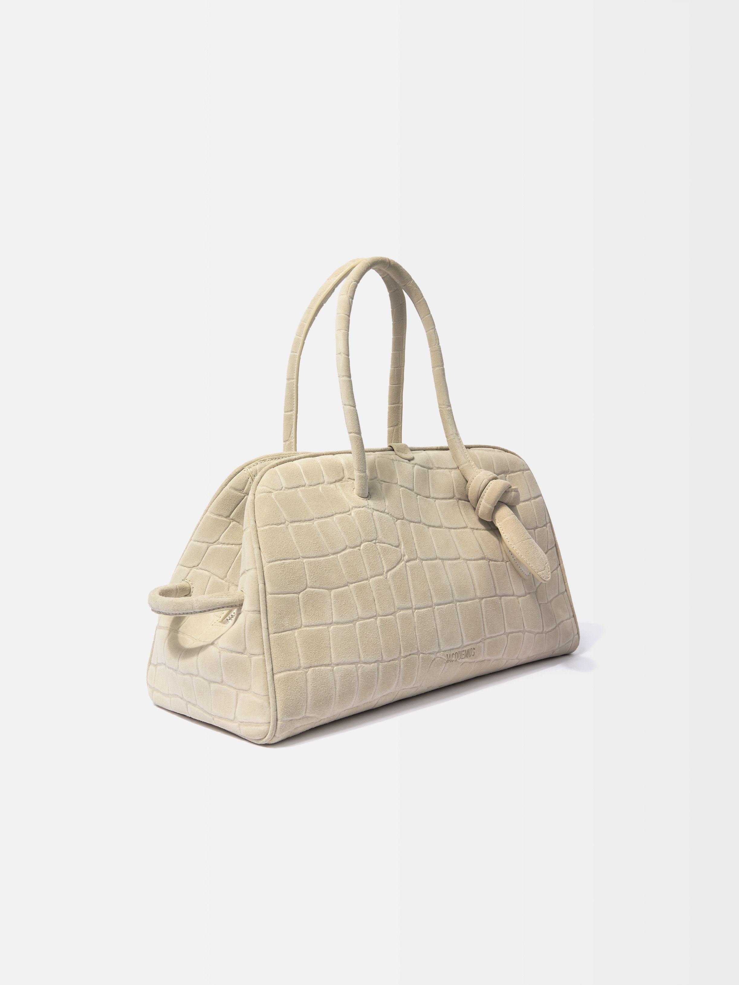 Jacquemus Croc-embossed Leather Shoulder Bag With Knotted Handle In White