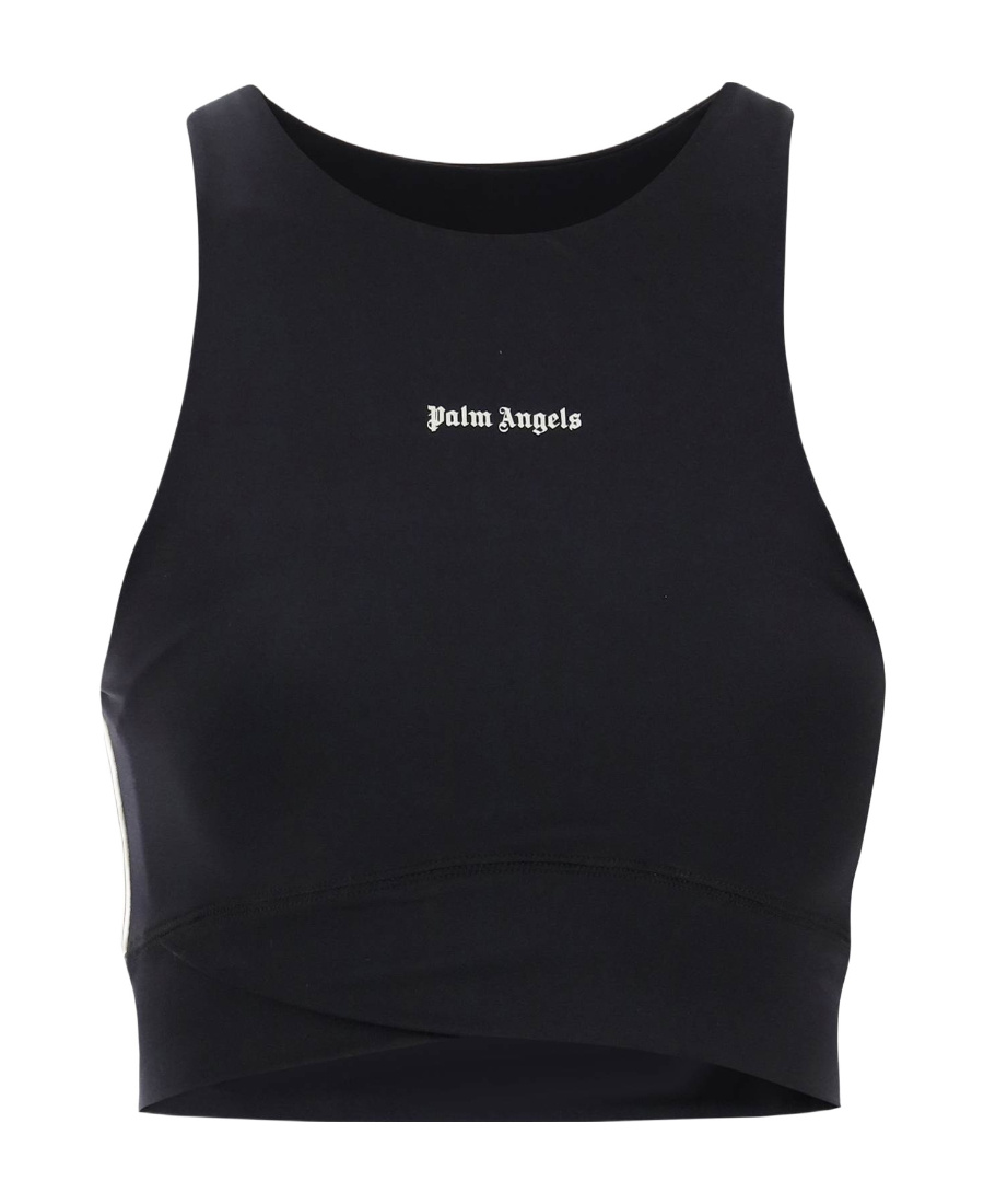 Palm Angels Black Training Crop Sport Top In Black