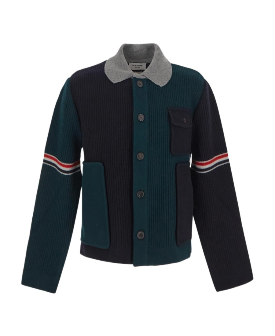 Thom Browne Patchwork Wool Cardigan In Black