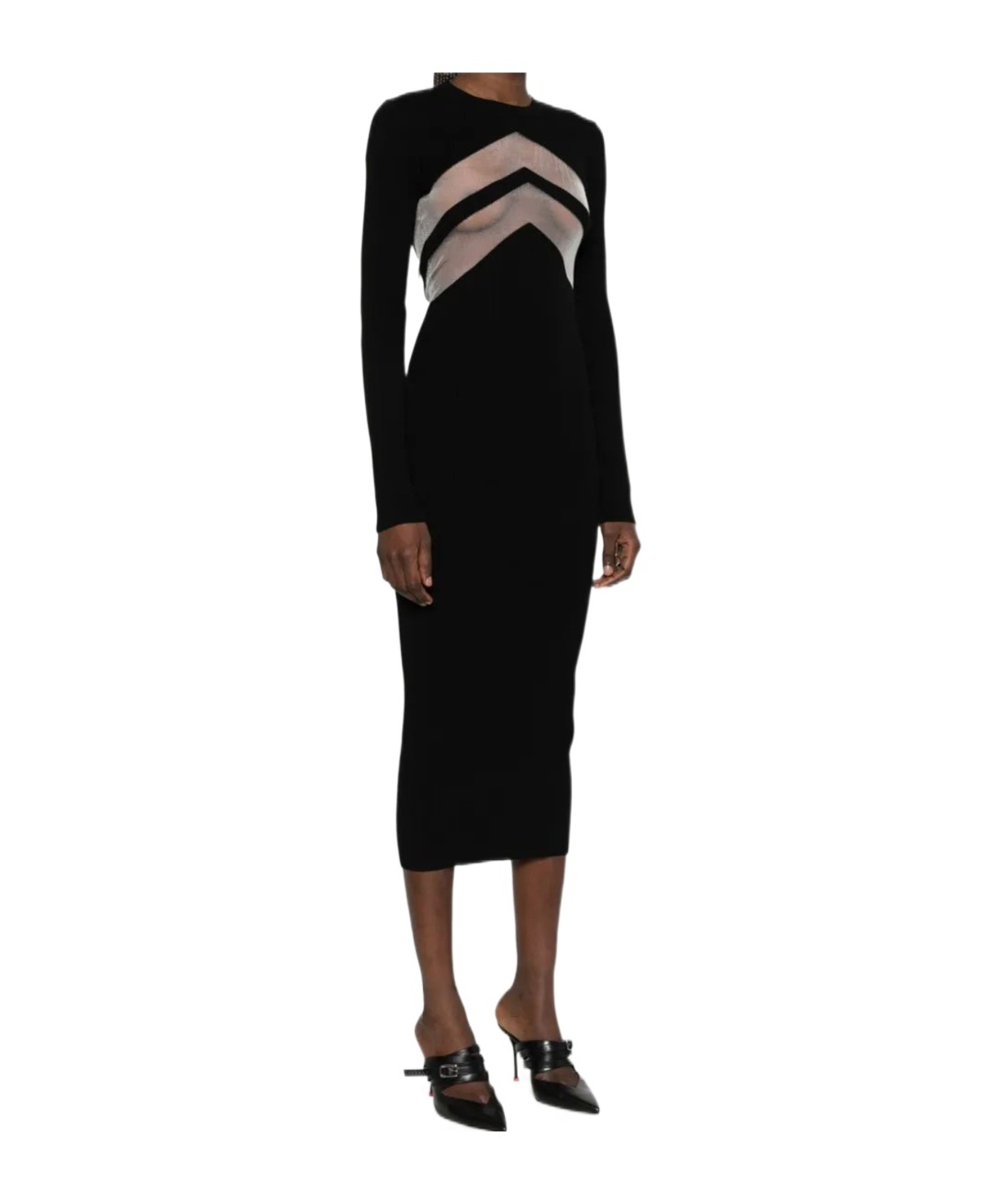 Jean Paul Gaultier Semi-sheer Panels Midi Dress In Black