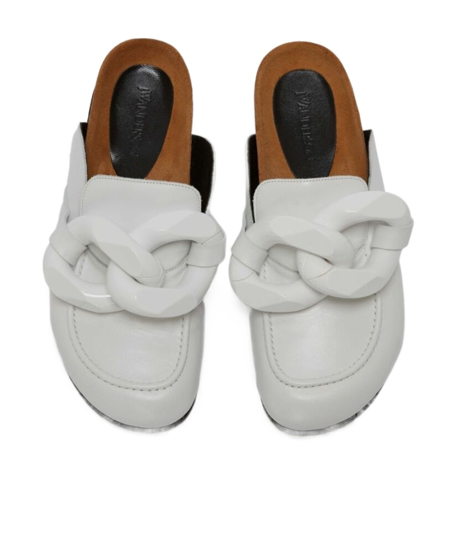 Jw Anderson Shearling Leather Chain Loafer Mules