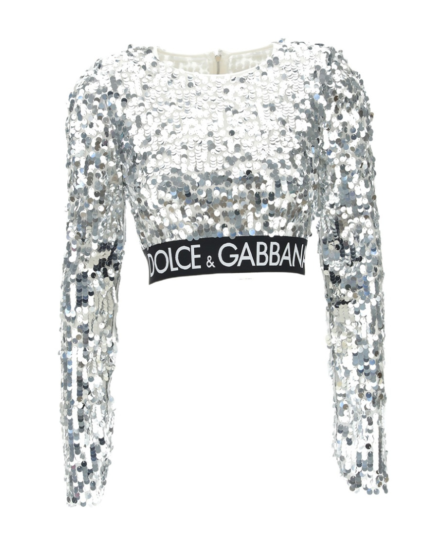 Dolce & Gabbana Cropped Sequin-embellished Top In Gray