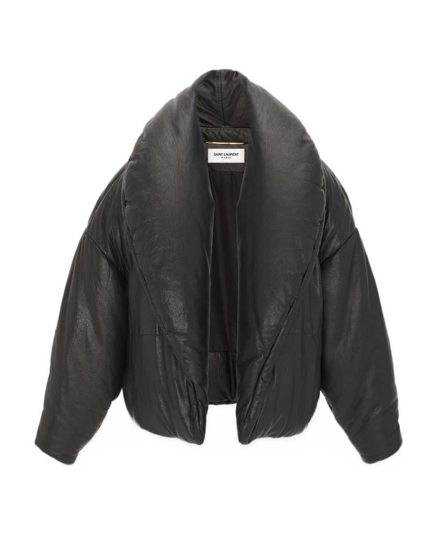 Saint Laurent Cassandre Puffer Jacket In Lambskin In Black