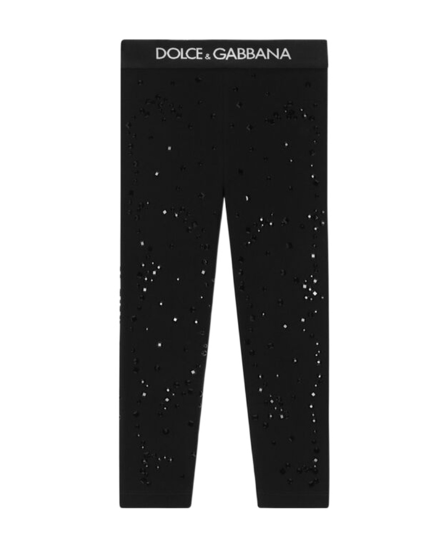 Dolce & Gabbana Crystal-embellished Logo-waistband Leggings In Black