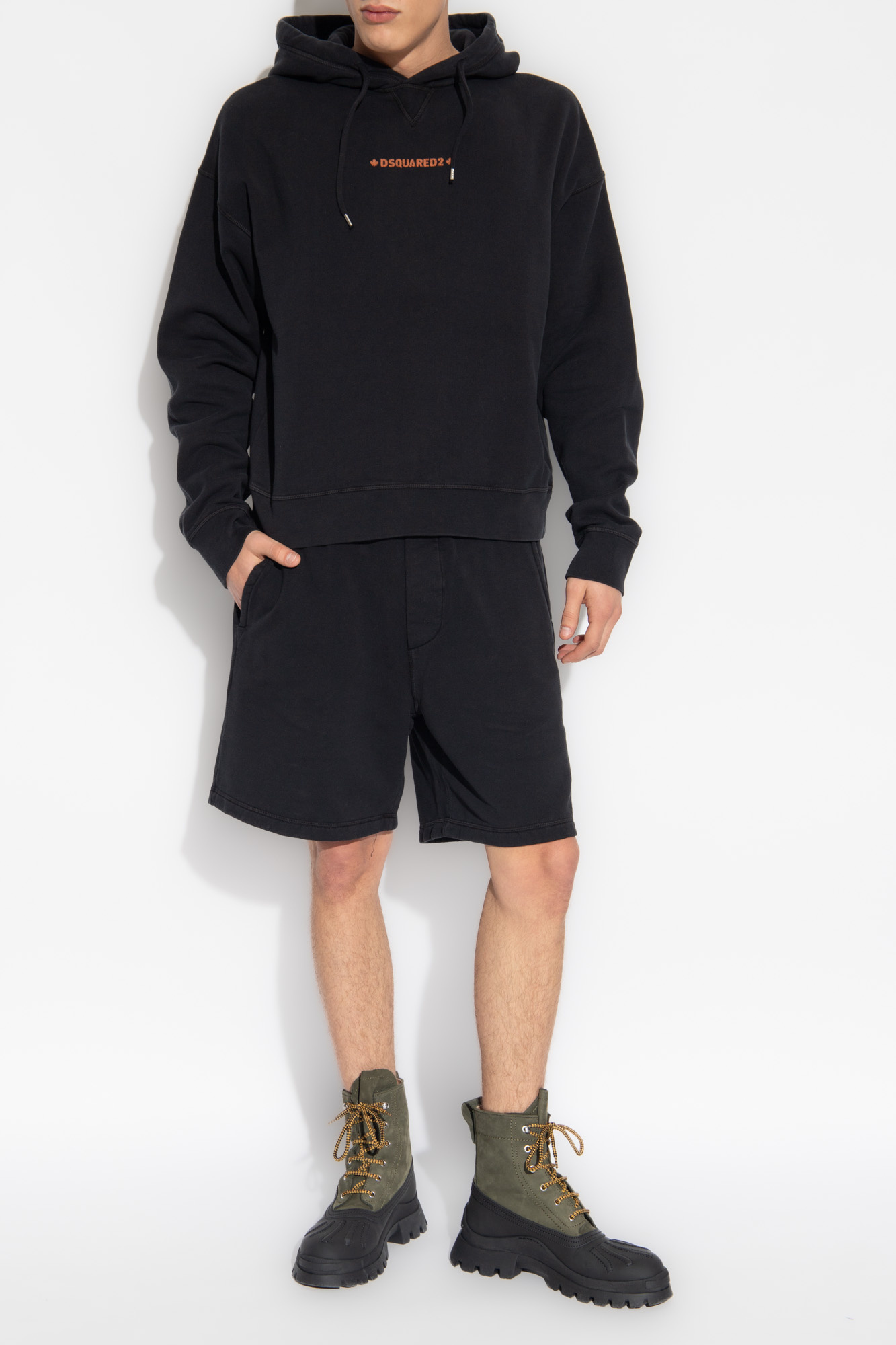 Shop Dsquared2 Logo-print Cotton Track Shorts In Black