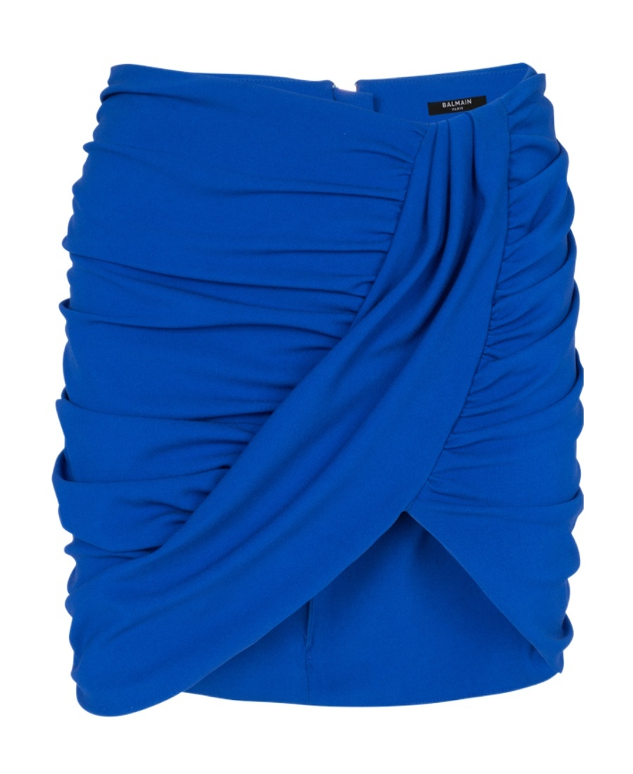 Shop Balmain Draped Jersey Skirt In Blue