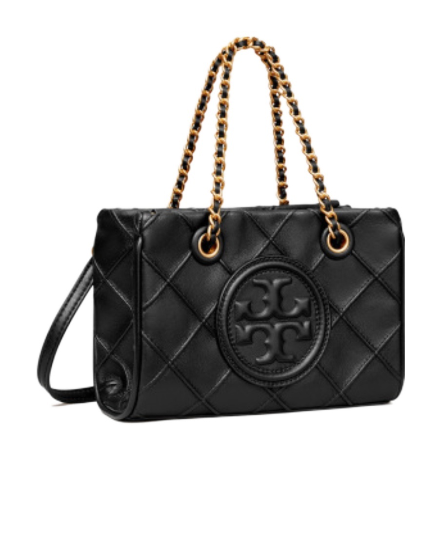 Tory Burch Mini Fleming Soft Leather Top Handle Bag In Black