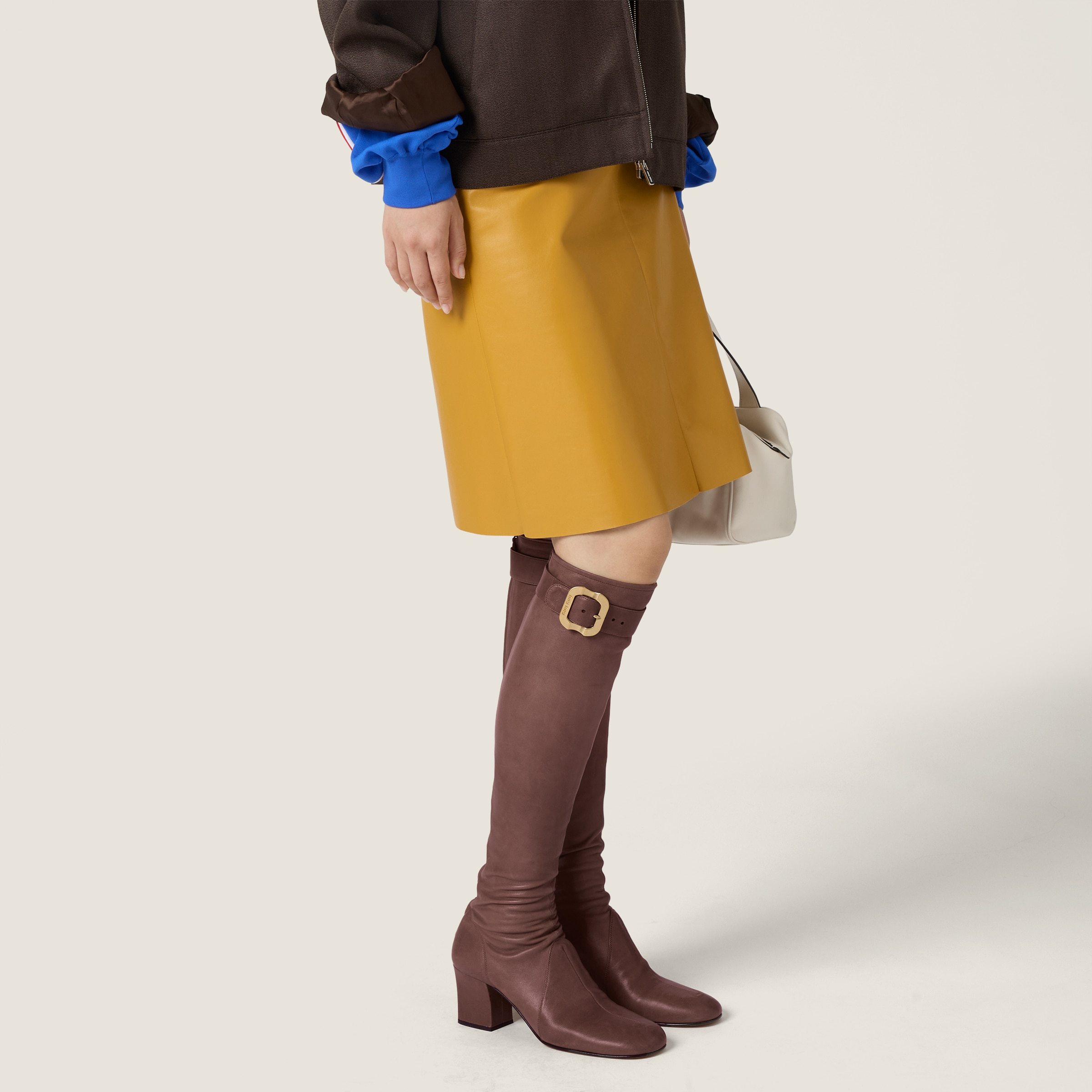 Miu Miu Nappa Leather Boots With Buckle In Brown