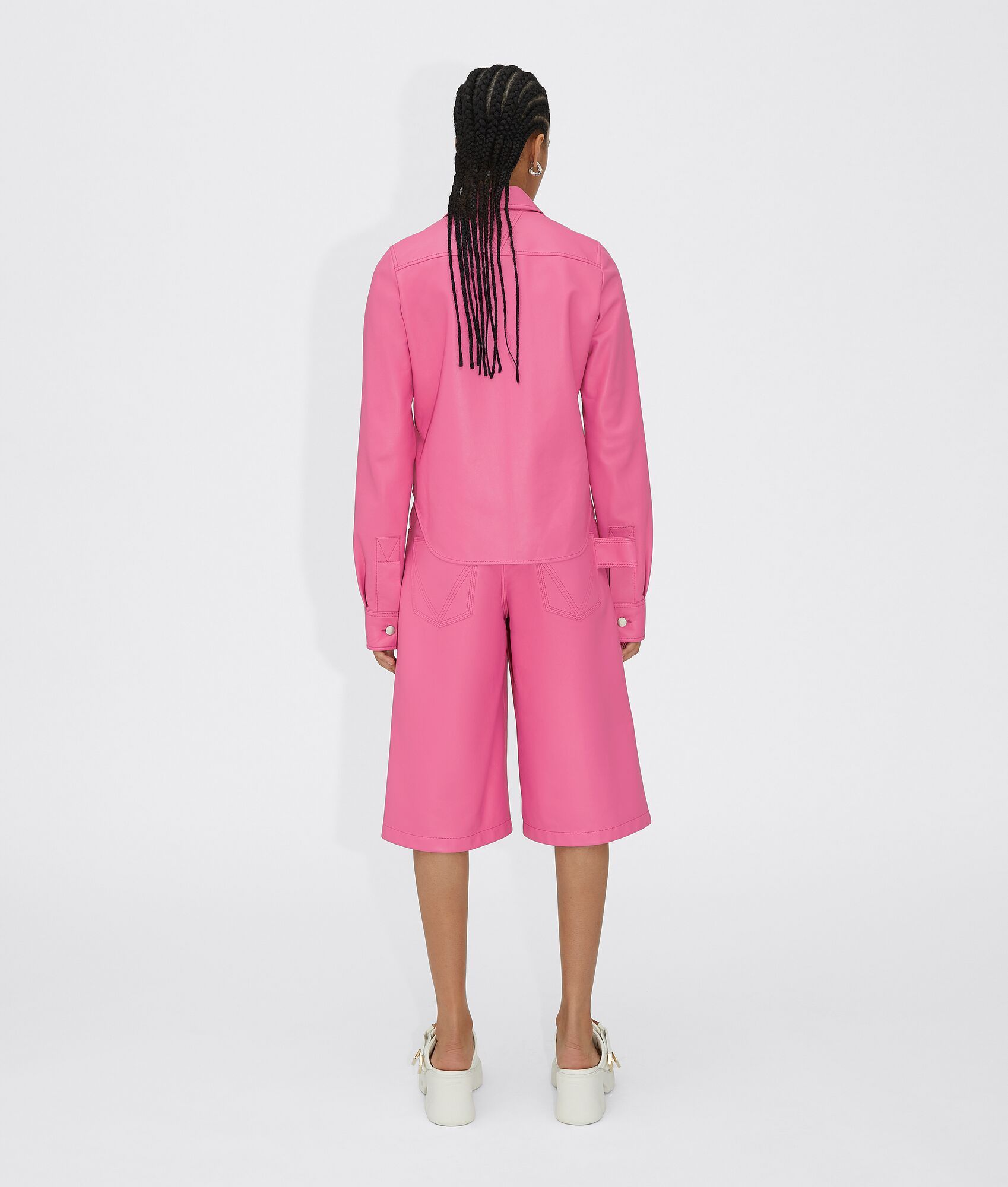 Shop Bottega Veneta Leather Bermuda Shorts In Pink