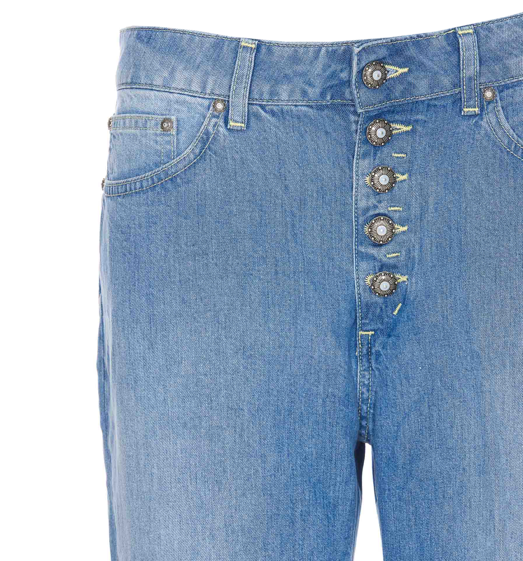 Dondup High-waisted Five-pocket Jeans With Decorative Button Fly In Blue