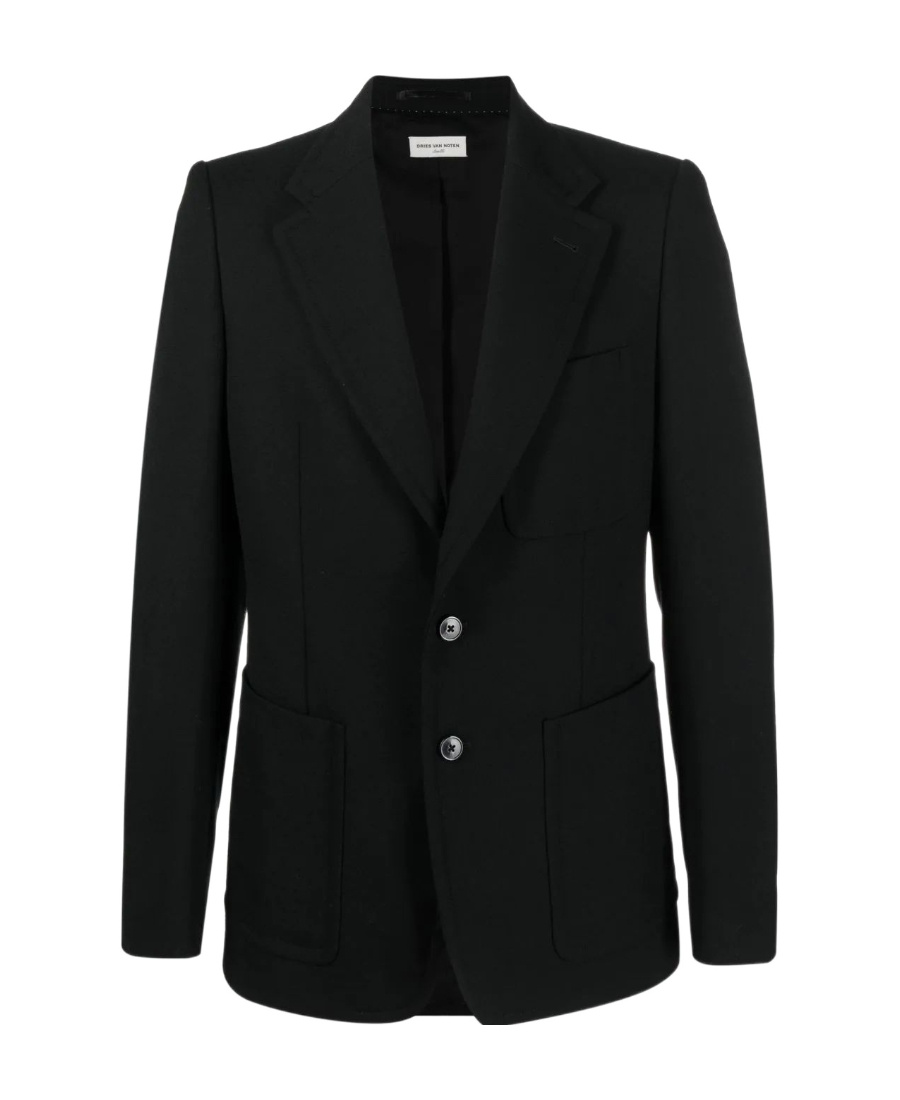 Dries Van Noten Logo Lapel Suit Jacket In Black