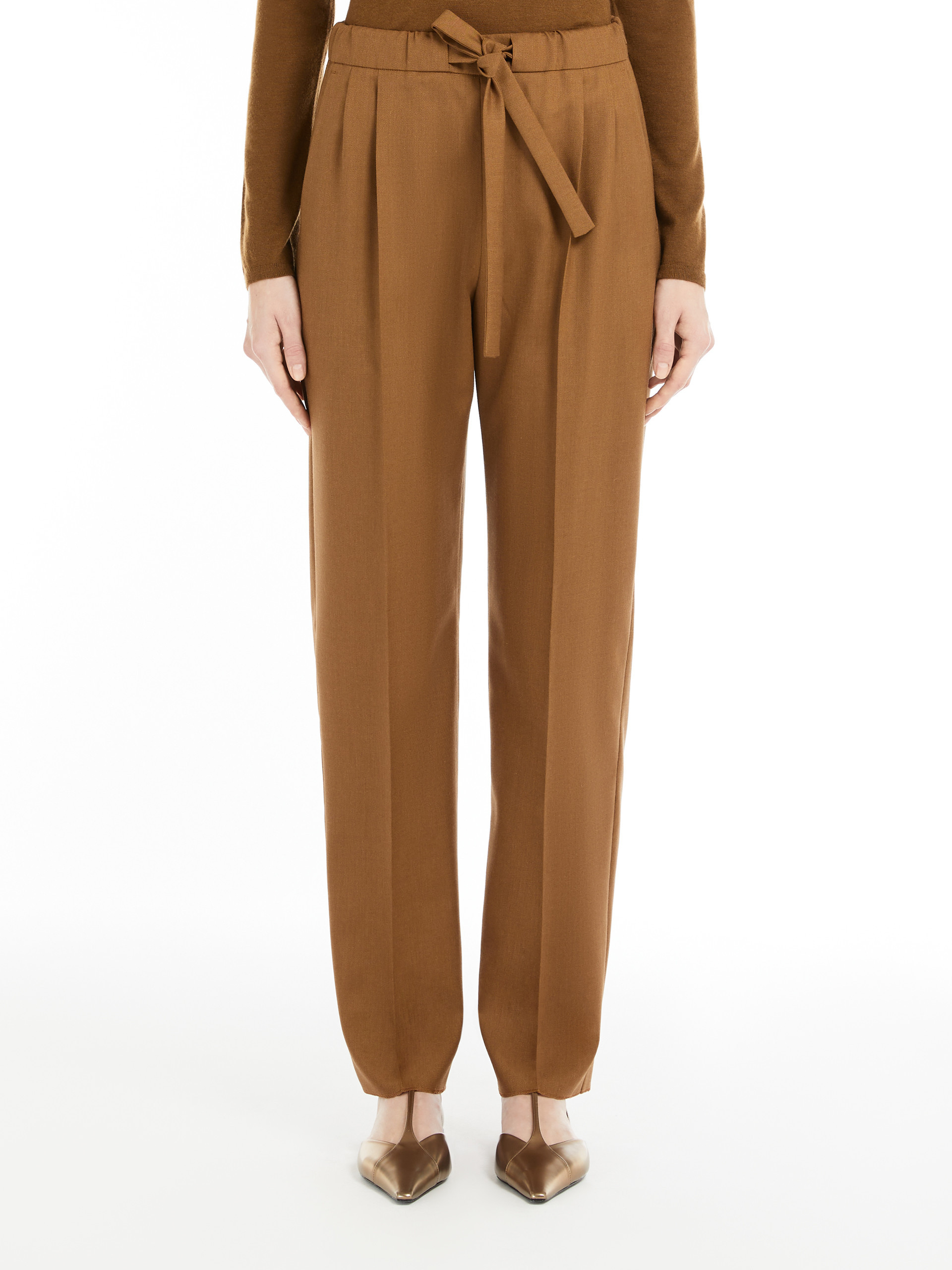 Max Mara Edere Wool And Silk Straight-leg Pants In Brown