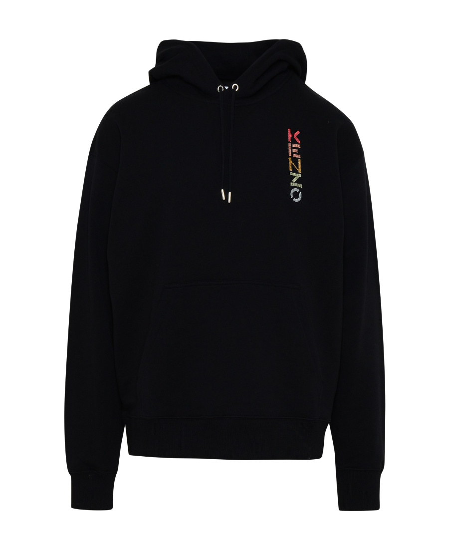 Kenzo Gradient Logo Cotton Hoodie In Black