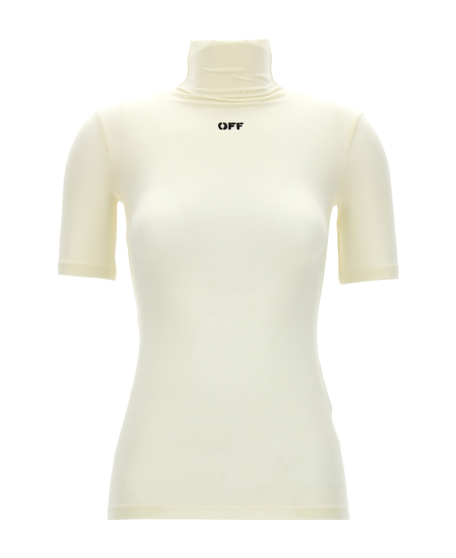 Off-white Logo-print Mock-neck Top In White