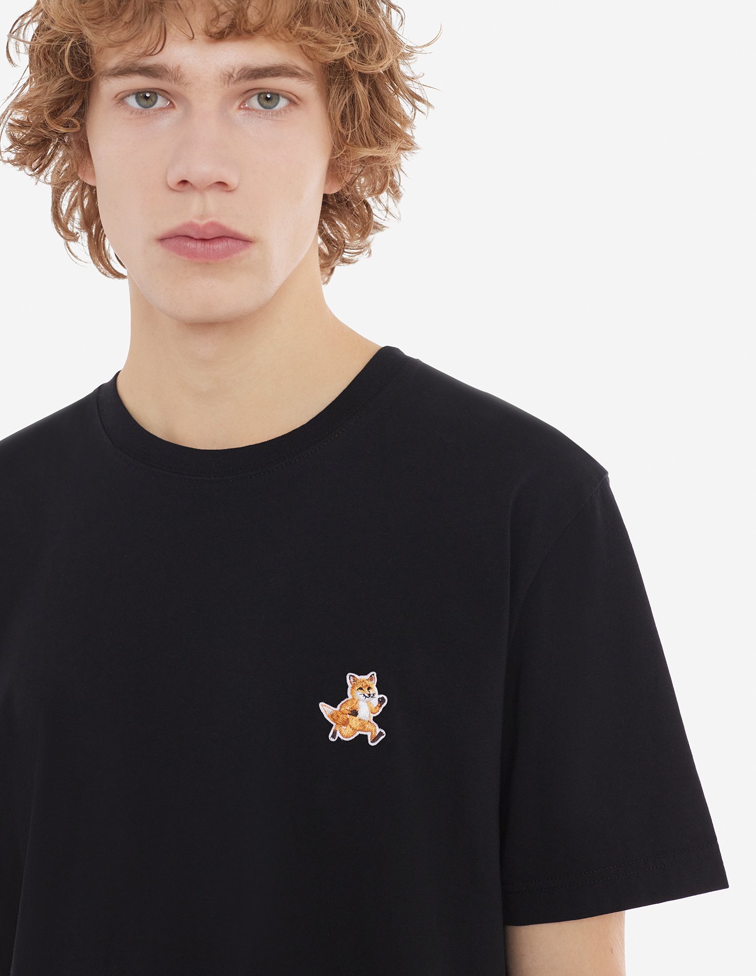 Maison Kitsuné Black T-shirt With Fox Head Patch In Cotton In Black