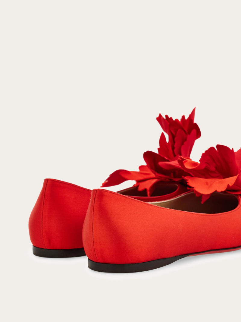Ferragamo Flower Embellished Ballet Flat In Red