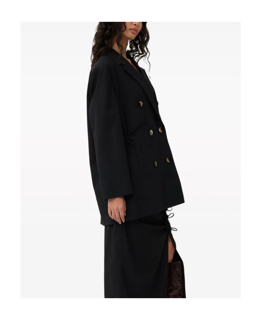 Ganni Oversized String-tie Double-breasted Blazer In Black