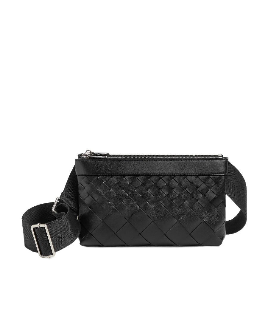 Bottega Veneta Intrecciato Leather Shoulder Bag In Black