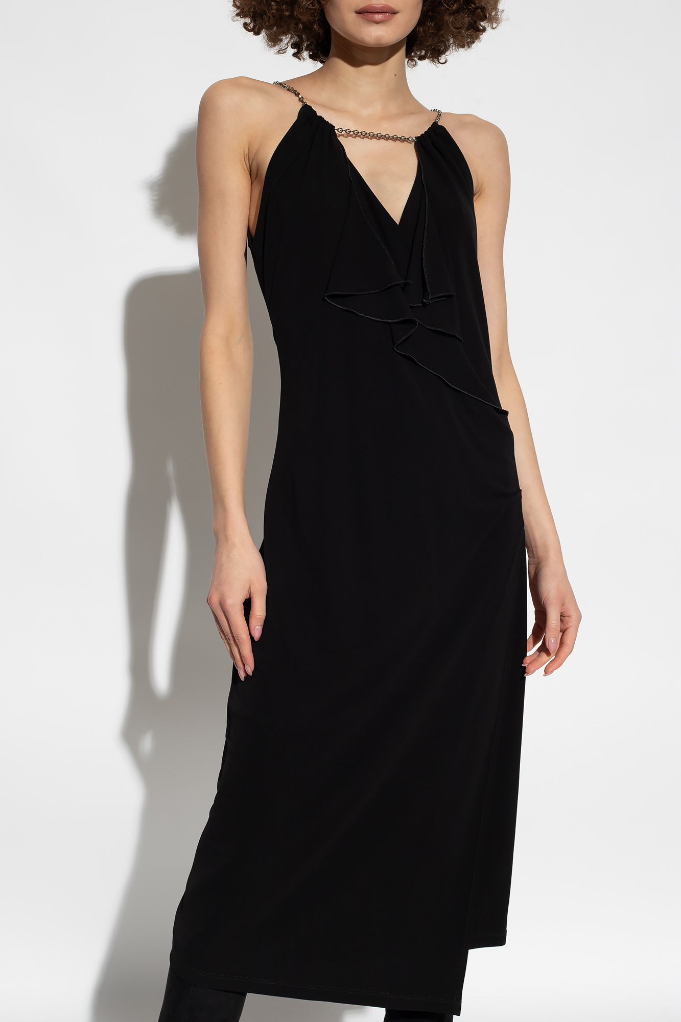 Givenchy Viscose Dress With Embellished Neckline And Draped Detailing In Black