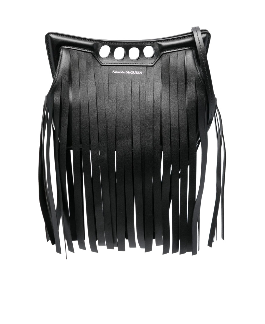 Alexander Mcqueen Stylish Mini Peak Fringed Crossbody Bag In Black