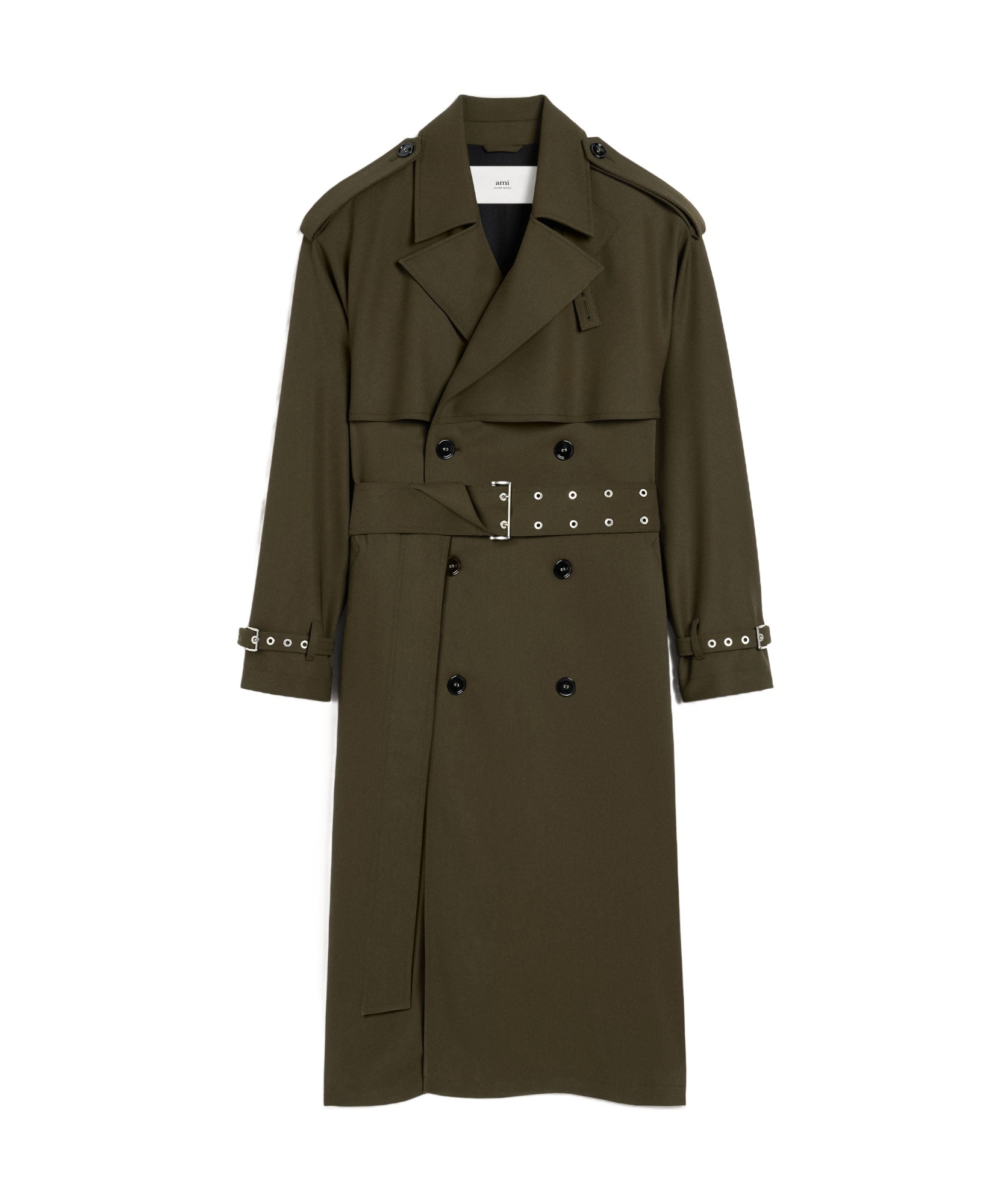 AMI ALEXANDRE MATTIUSSI WOOL GABARDINE TRENCH COAT